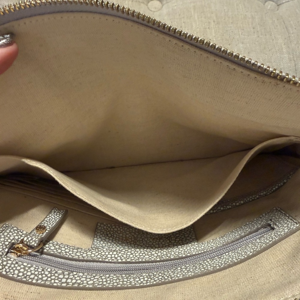 India Hicks The Insider Gray Print Stingray Leather Pouch Clutch Bag - Picture 5 of 10